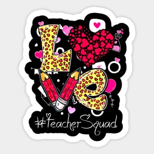 Love Heart Teacher Squad Plaid Leopard Red Valentines Day Sticker